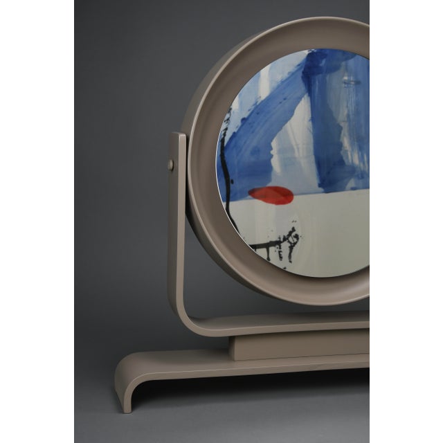 Postmodern Italian Vanity Mirror in Taupe Lacquered Wood, 1980s For Sale - Image 11 of 15