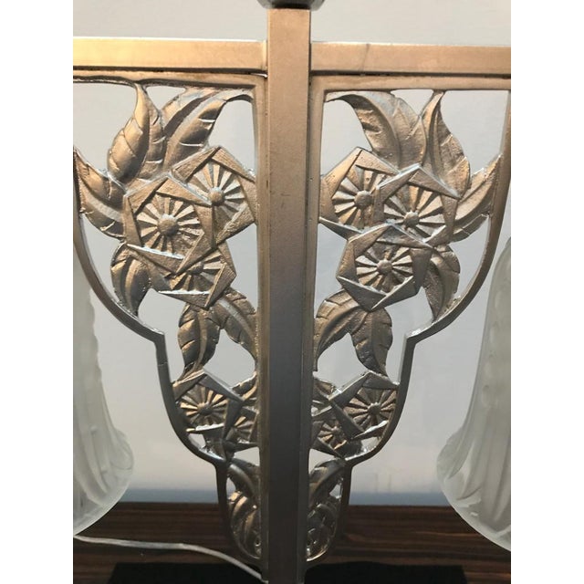 Silver Geometric G Leleu French Art Deco Table Lamp For Sale - Image 8 of 13