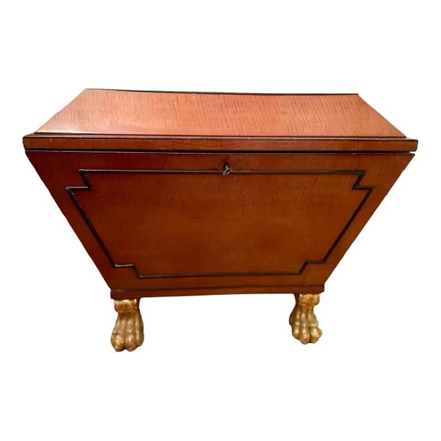 1820’s Rare Antique Regency Satinwood Cellarette Bar Cabinet With Gilt-Wood Paw Feet For Sale - Image 4 of 8