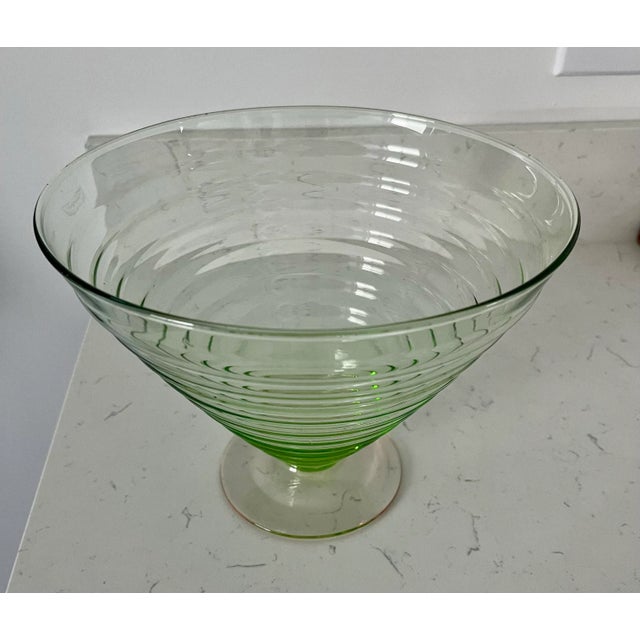 1940s Watermelon Glass Ribbed Fruit Bowl For Sale - Image 4 of 11