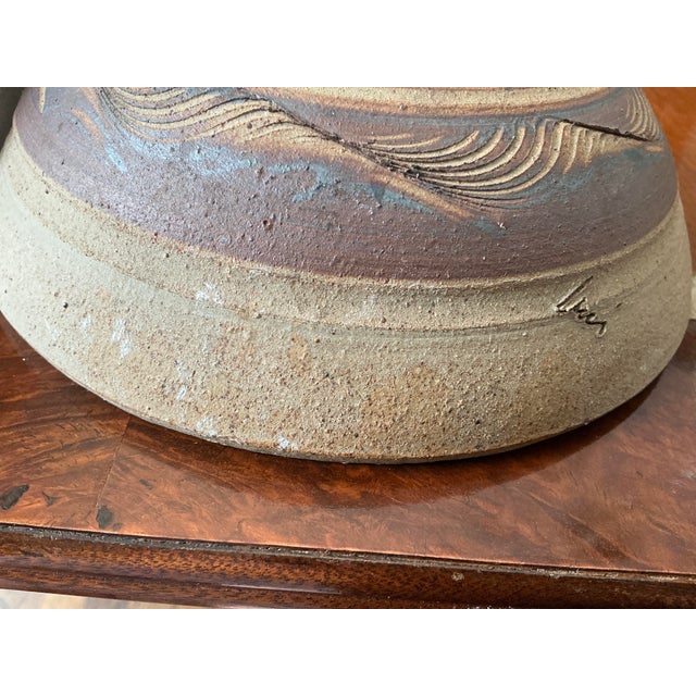 Southwestern / Native American Carved Flat Sided Water Jug earthenWare Pottery Vase -Signed For Sale - Image 9 of 11