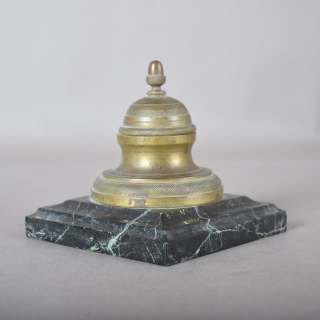 Antique 19th Century Bronze Inkwell with Hinged Lid on Marble Base For Sale - Image 10 of 10