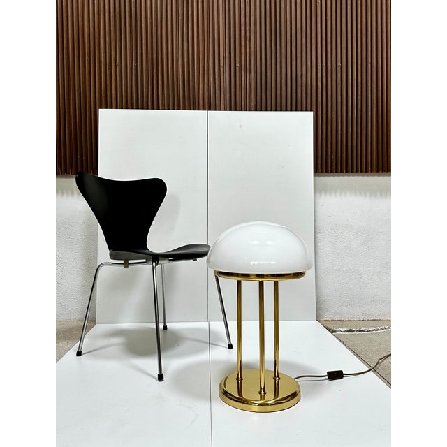 1970s Brass Table Lamp with Opal Glass Dome, Germany, 1970s For Sale - Image 5 of 15