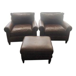 Ralph Lauren Club Chairs & Ottoman - Set of 3 For Sale