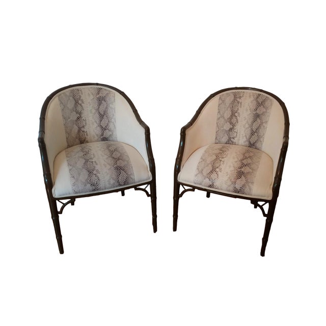 Transitional Faux Snakeskin And Cream Velvet Barrel Chairs A Pair Chairish