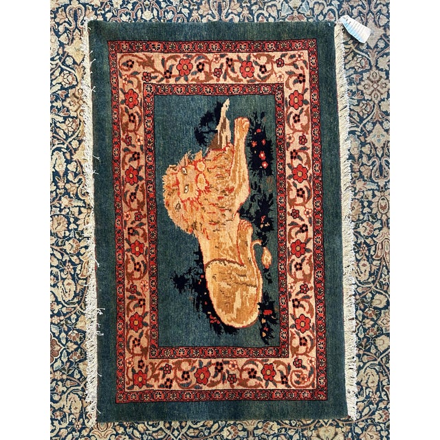 Figurative Vintage Malayer Rug 3’ X 4’ – Handmade Azeri Lion Rug For Sale - Image 3 of 3
