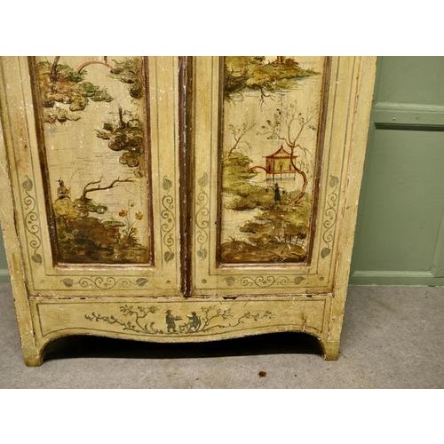Mid 19th Century Antique Painted Chinoiserie Lacquer Cupboard with Outdoor Scenes, 1850 For Sale - Image 5 of 10