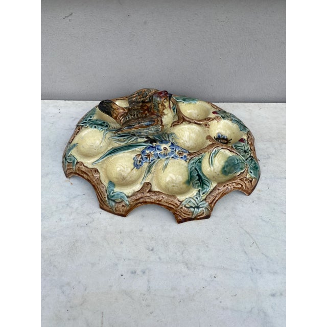 Rustic Belgium Majolica Egg Plate With Bird, Circa 1880 For Sale - Image 3 of 7