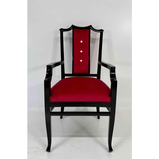 Red Chairs in Black Lacquered Wood and Velvet by Vittorio Dassi, 1950s, Set of 8 For Sale - Image 8 of 12