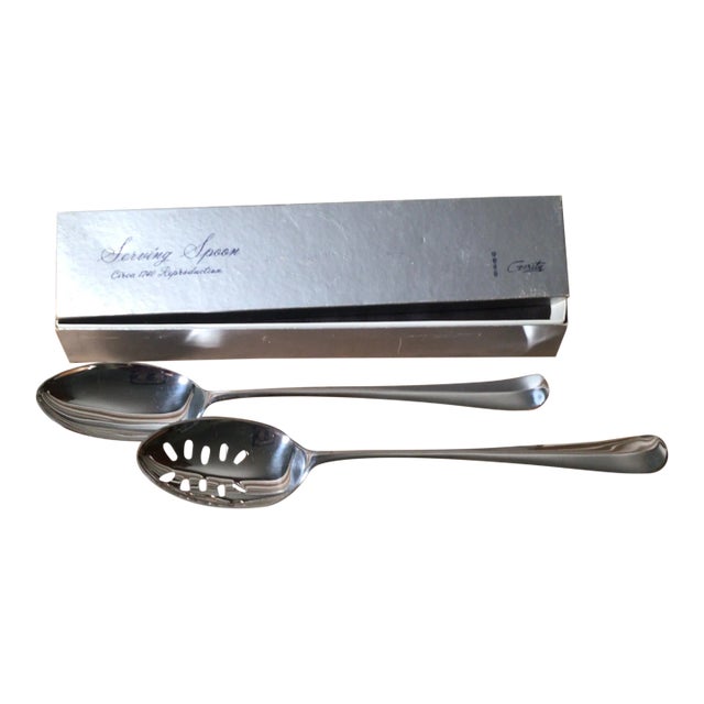 Georgian Style Pierced Serving Spoon and Georgian Style Solid Serving Spoon Georgian Style Silver Plated - A Pair For Sale