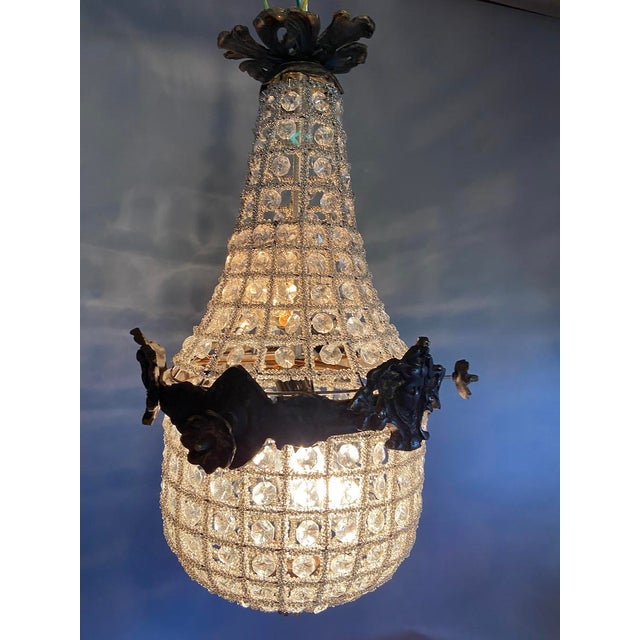 Metal 1960s French Louis XVI Bronze Charcoal Chandeliers Pair For Sale - Image 7 of 18