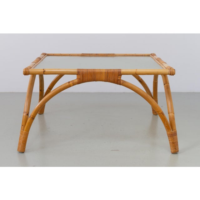 Danish Modern Square Rattan and Glass Coffee Table, 1960s For Sale - Image 15 of 15