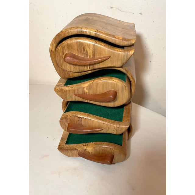 Wood 1990s Quality Original Handmade Carved Wood George Rogers Bandsaw Jewelry Box Teardrop For Sale - Image 7 of 12