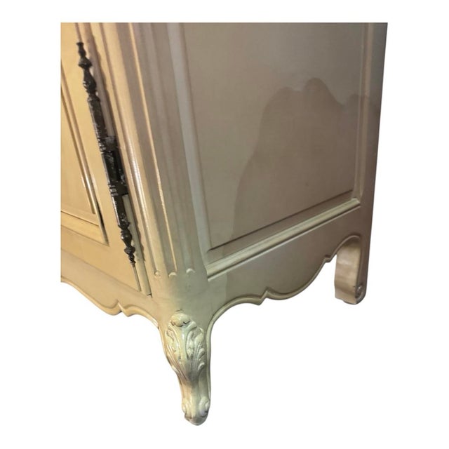 Ivory Henredon French Provincial Armoire in Professionally Lacquered Ivory Goatskin Parchment Finish For Sale - Image 8 of 12