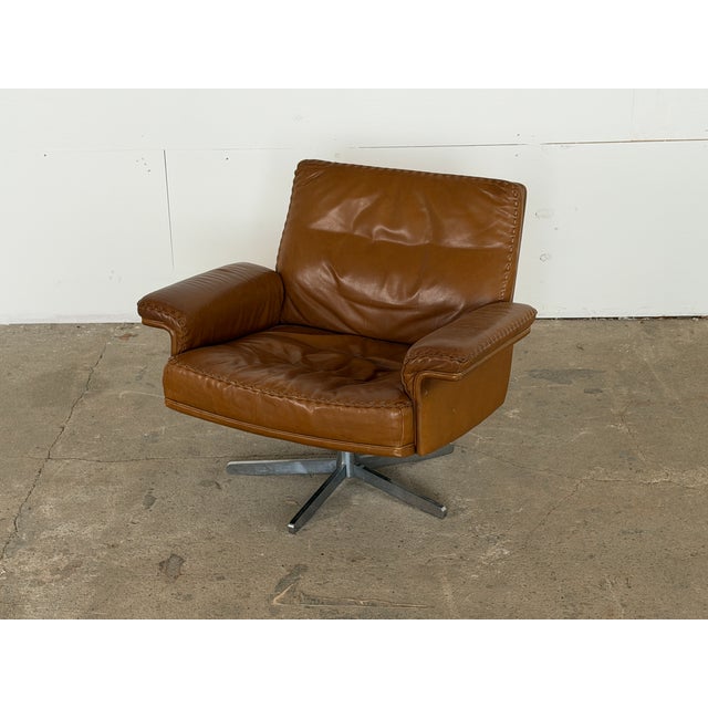 Metal Brown Leather DS-31 Swivel Lounge Chair from de Sede, Switzerland, 1970s For Sale - Image 7 of 13