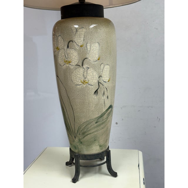 Gray Late 20th Century Fine Arts Lamps Orchid Ceramic Table Lamp For Sale - Image 8 of 13