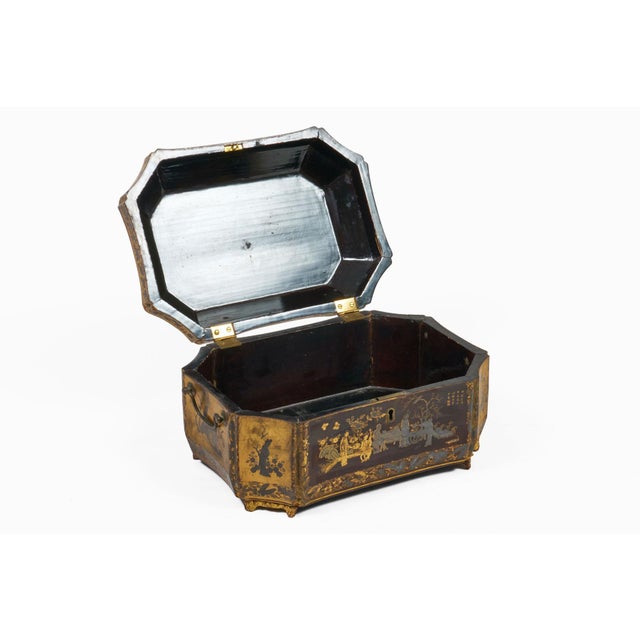 Antique 19th Century Chinese Export Black Lacquer Tea Caddy For Sale - Image 9 of 13