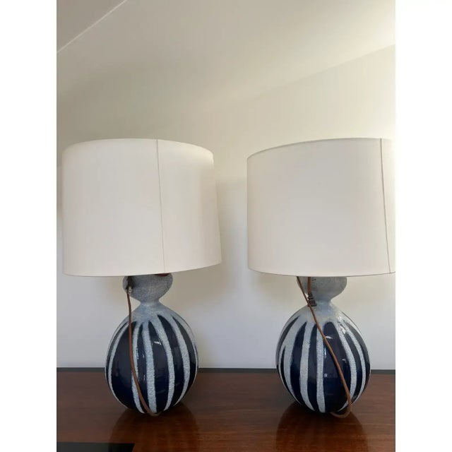 AERIN Contemporary Aerin Gannet Table Lamps in Drizzled Cobalt - a Pair For Sale - Image 4 of 4