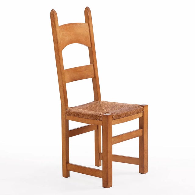 Rustic European 1950s French Oak & Rush Ladder-Back Dining Chairs - Set of Six For Sale - Image 3 of 7