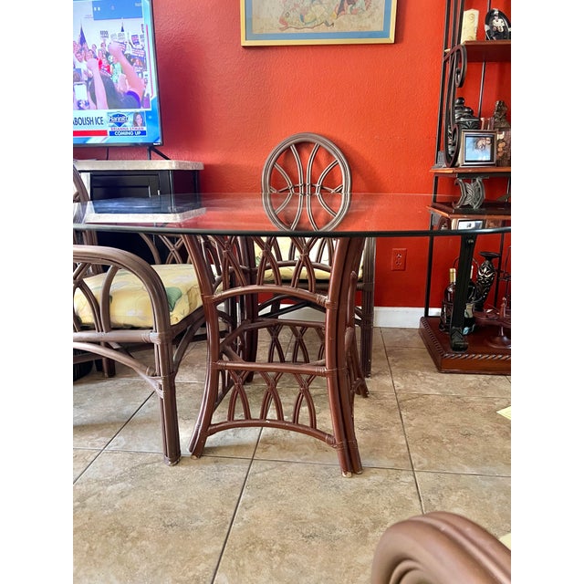 1970s 1970 Bamboo Round Glass Table and 4 Chairs For Sale - Image 5 of 9