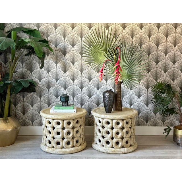 Antiqued Transitional Tribal Drum-Style Concrete “Dagen” Coffee Table by Made Goods For Sale - Image 12 of 12