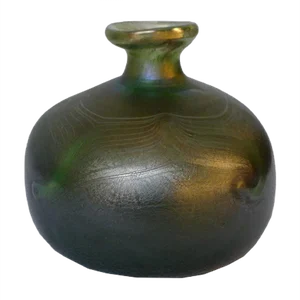 Art Nouveau Style Green Iridescent Glass Vase by Erwin Eisch, 1980s