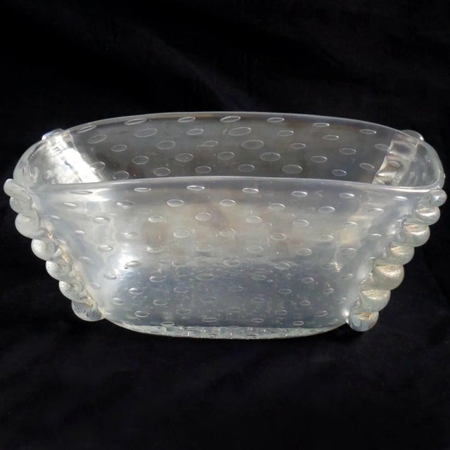 Beautiful large vintage Murano hand blown iridescent surface with gold flecks Italian art glass centerpiece bowl....