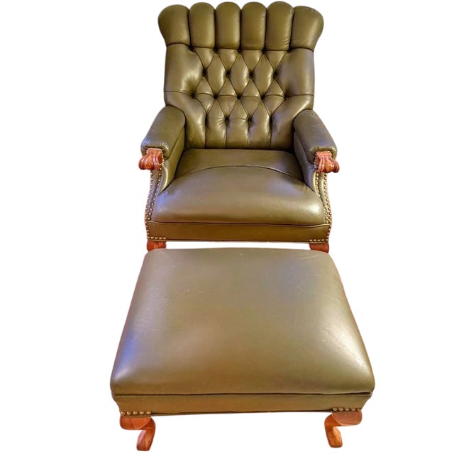 Carl Fagerlund 1980s Exquisite Carl Forslund "Rip Van Lee" Armchair and Ottoman Premium Leather Set. For Sale - Image 4 of 5
