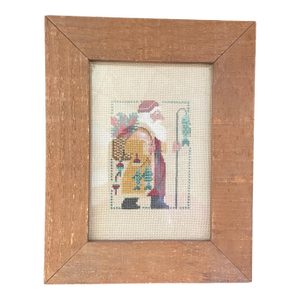Vintage Christmas Santa Claus Counted Cross Stitch Needlepoint Framed Wall Art