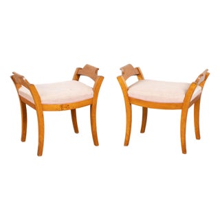 Late 19th Century Biedermeier Style Birch Stools From Sweden For Sale