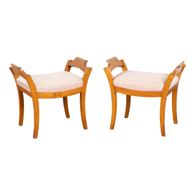 Late 19th Century Biedermeier Style Birch Stools From Sweden For Sale