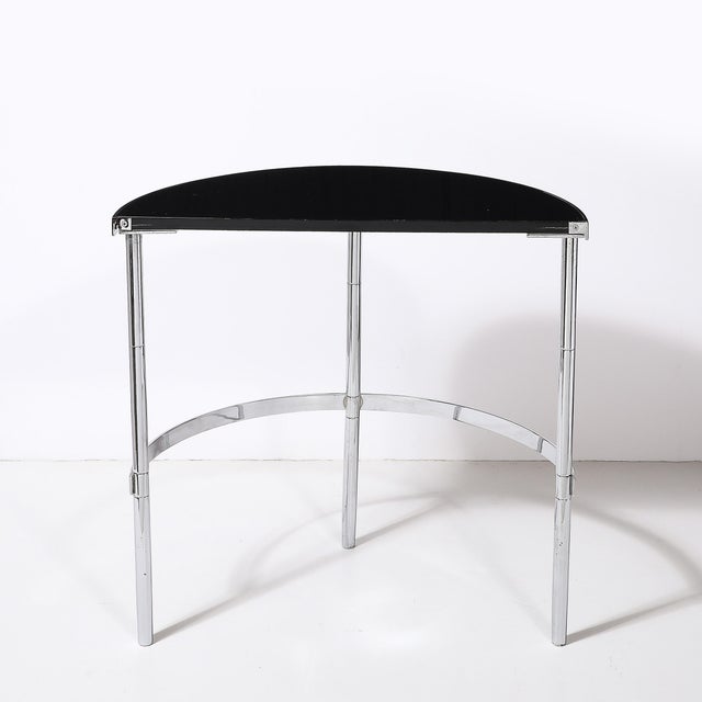 Metal Art Deco Machine Age Demilune Side Table in Polished Chrome & Black Lacquer For Sale - Image 7 of 7