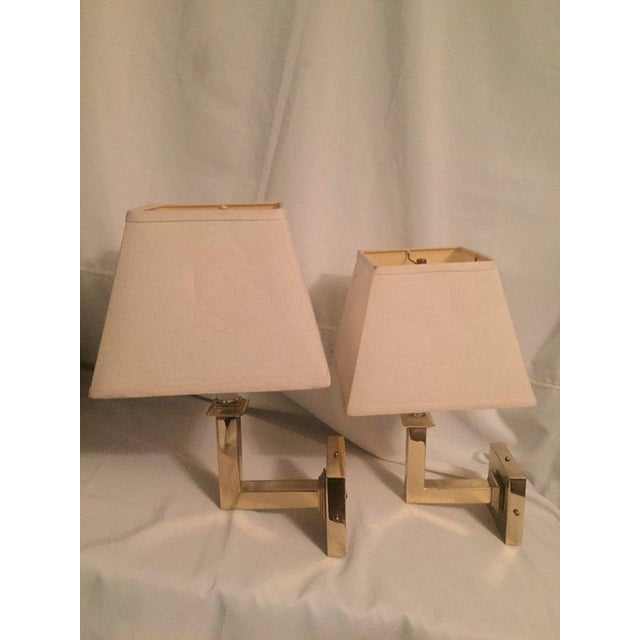 Vintage Modern Square Arm Wall Lamps Heavy Brass in the Style of Karl Springer - a Pair For Sale - Image 12 of 12