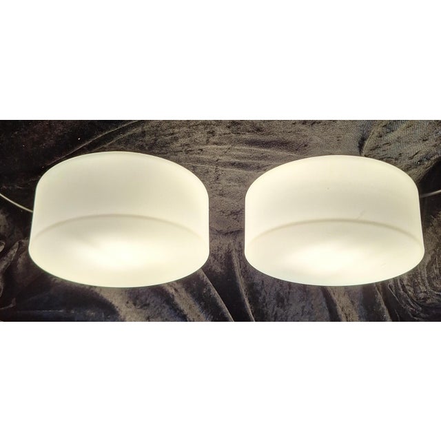 White Vintage Minimalist Ceiling Lamps with White Metal Brackets and White Opal Glass Shades by Zumtobel, 1990s, Set of 2 For Sale - Image 8 of 8
