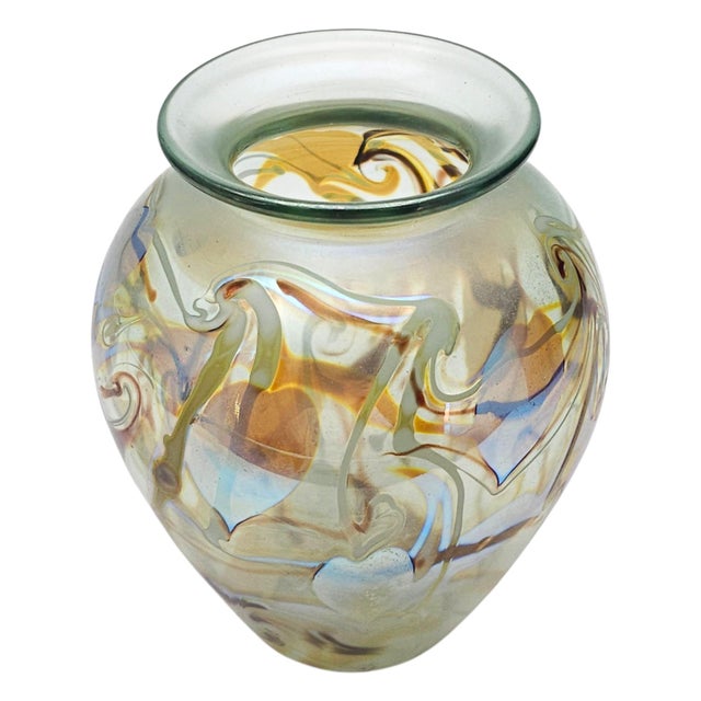 Glass Don Richardson Carlson Art Glass Iridescent Hearts & Vines Vase 5.75" For Sale - Image 7 of 11