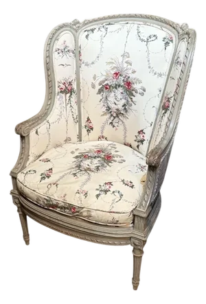 Antique Louis XVI Style Painted Carved French Wingback Bergere