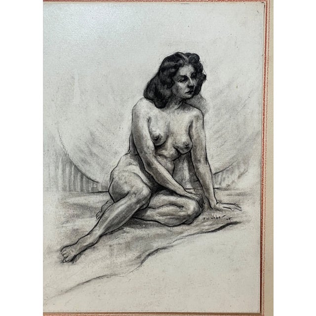 Up for sale is a very nice quality vintage original Frederick William Weber mixed media nude drawing. It's done in a...