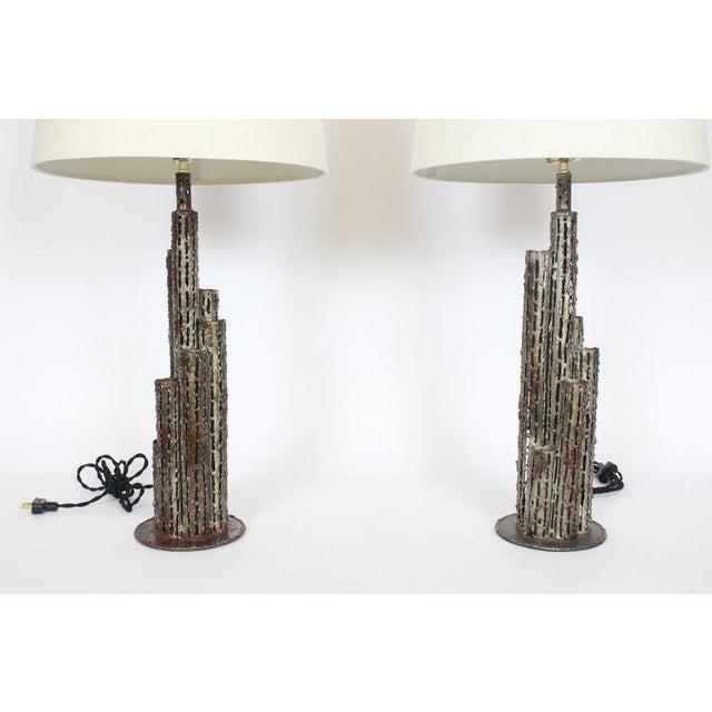 Marcello Fantoni Marcello Fantoni Brutalist Torch Cut Iron "Skyscraper" Table Lamps - A Pair For Sale - Image 4 of 13