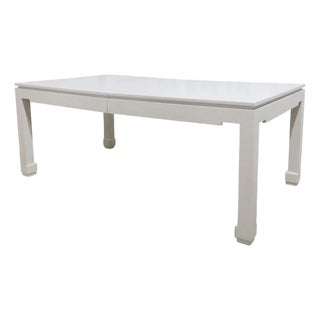Karl Springer Style Lacquered Linen Extension Dining Table For Sale