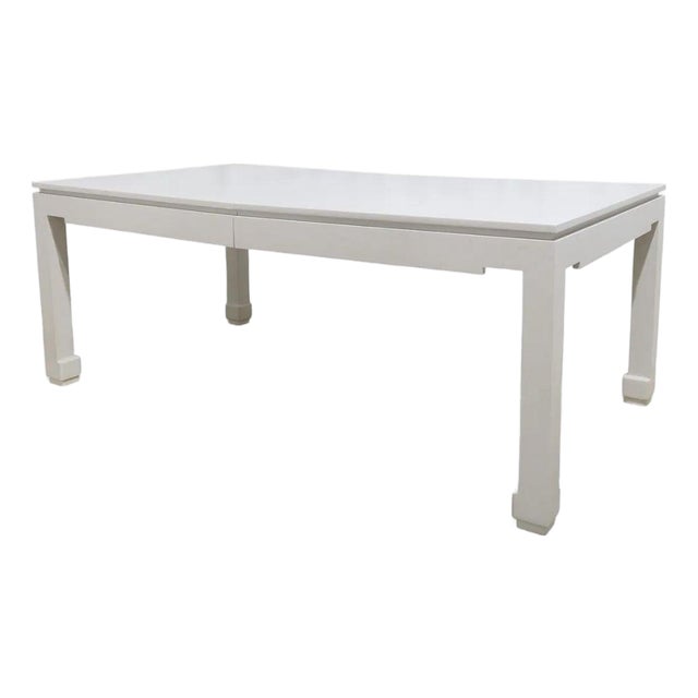 Karl Springer Style Lacquered Linen Extension Dining Table For Sale