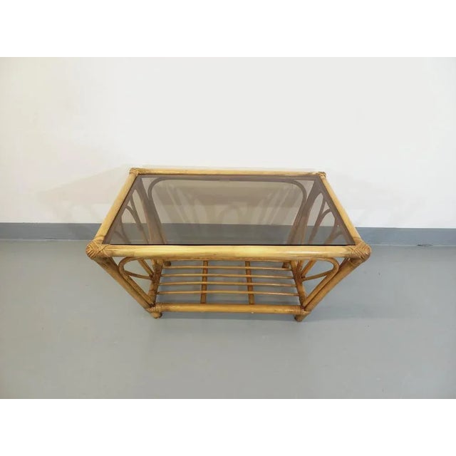 1970s Vintage Smoked Glass and Rattan Coffee Table, 1970s For Sale - Image 5 of 11
