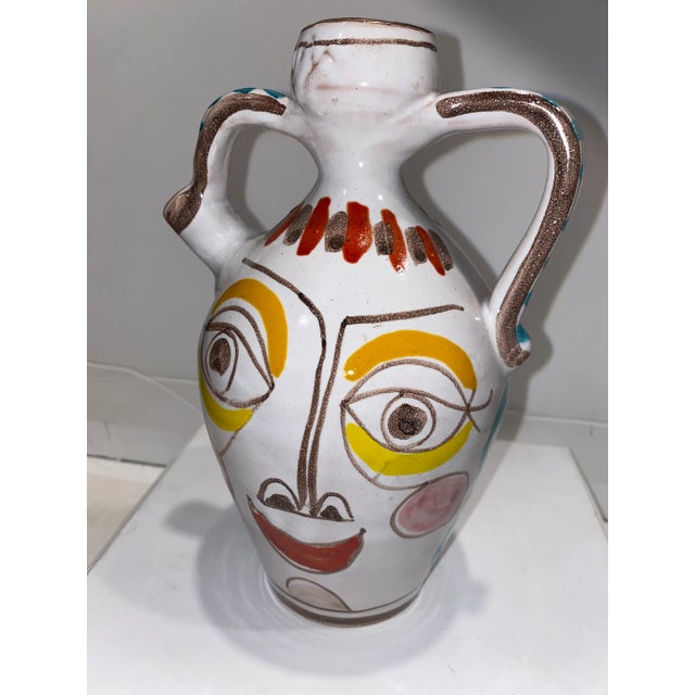Stunning Artistic Pops of Color. Pottery Pitcher Vase by Giovanni DeSimone, Hand-painted in Italy, 1950’s, Signed on the...