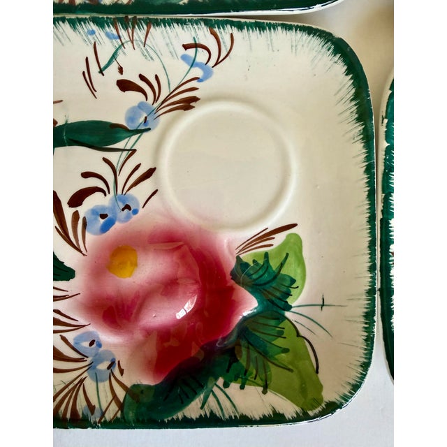Vintage Italian Hand-Painted Floral Snack Plates With Cup Rests - Set of 8 For Sale In Los Angeles - Image 6 of 13