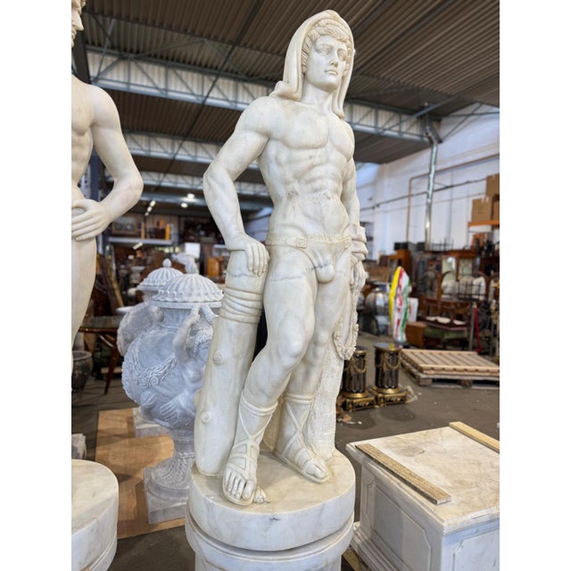 Figures on Round Bases in Solid Carrara Marble, Set of 2 For Sale - Image 6 of 15
