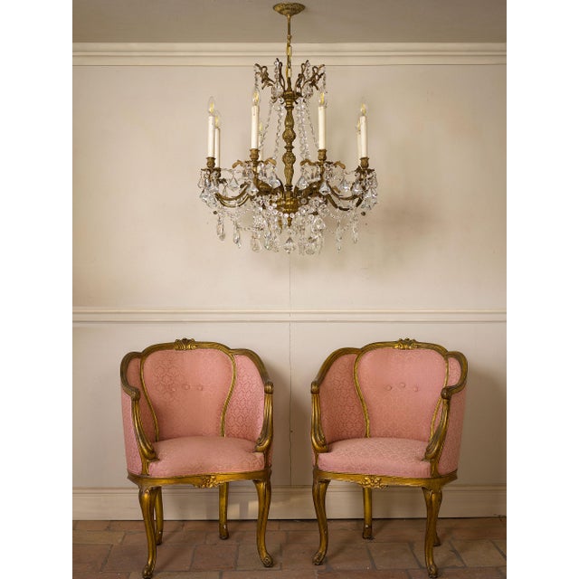 Gold Vintage Louis XVI Chandelier in Bronze and Crystal, 1940s For Sale - Image 8 of 12