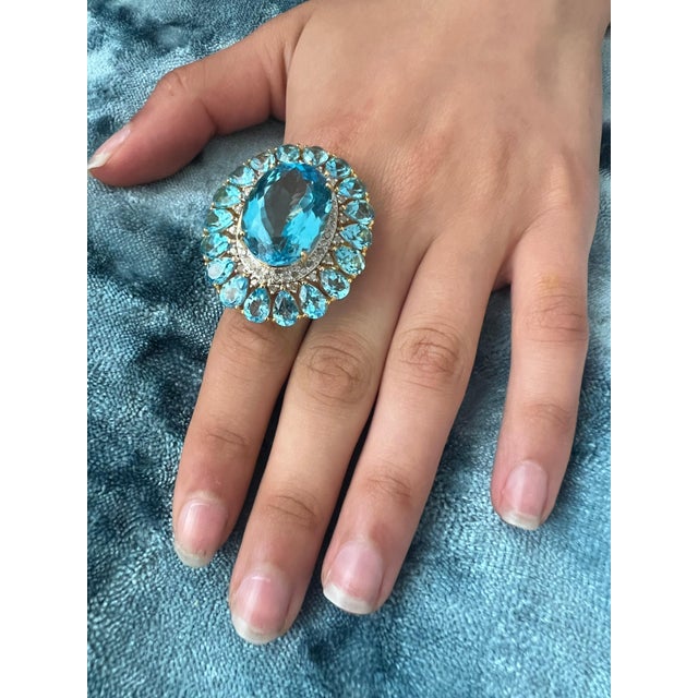 Bochic "Capri" Vintage Diamond & Oval Shape Blue Topaz & Set In 18K Gold & Silver For Sale - Image 14 of 18