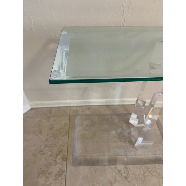 Plastic 1980s Mid Century Modern Lucite Glass Side Table Style of Karl Springer For Sale - Image 7 of 12