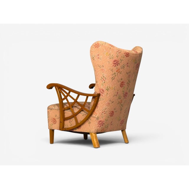 Swedish Modern, Lounge Chairs, Braided Wood, Fabric, Sweden, 1930s For Sale - Image 9 of 12