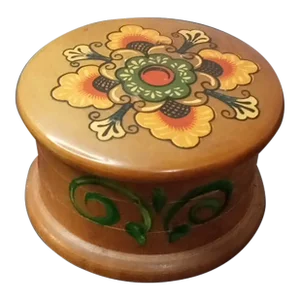 1970s Signed & Hand Painted Wooden Trinket Box