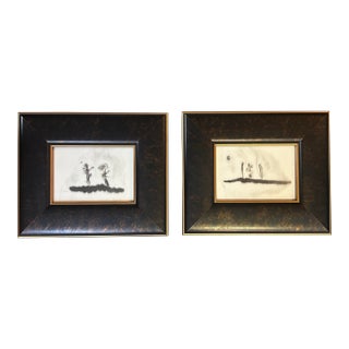 Two Contemporary Original Abstract Landscape Watercolor Paintings - Set of Two For Sale